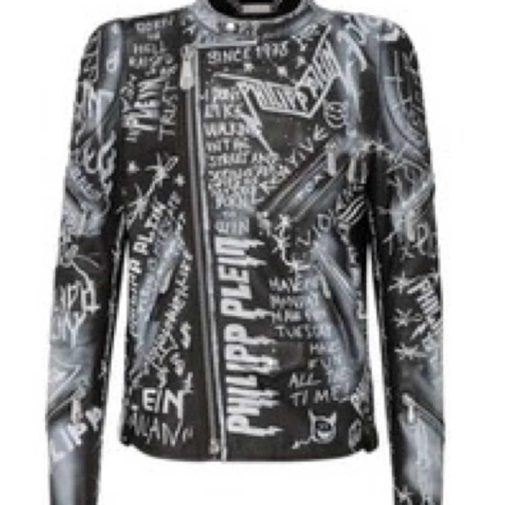 Philipp Plein Black Graphic Motorcycle style Jacket